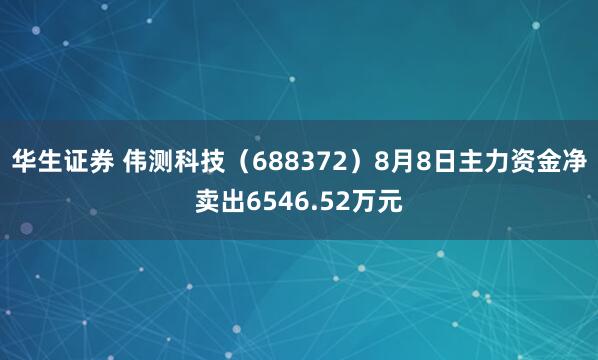 华生证券 伟测科技（688372）8月8日主力资金净卖出6546.52万元